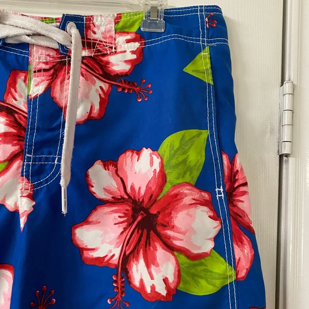 Abercrombie & Fitch Blue Hawaiian Floral Print Unlined Swim Trunks Size Large